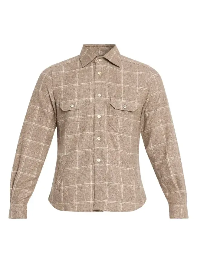 Kiton Men's Cotton Windowpane Double-Pocket Button-Down Shirt