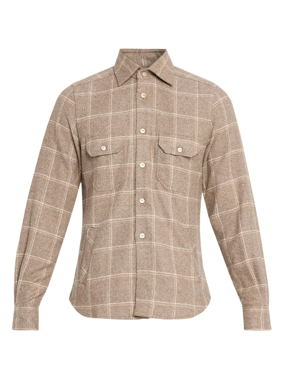 Kiton Men's Cotton Windowpane Double-Pocket Button-Down Shirt