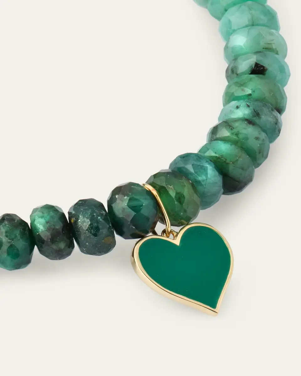 Sydney Evan 14K Green Enamel Heart on Rondelle Bracelet | Thumbnail 3