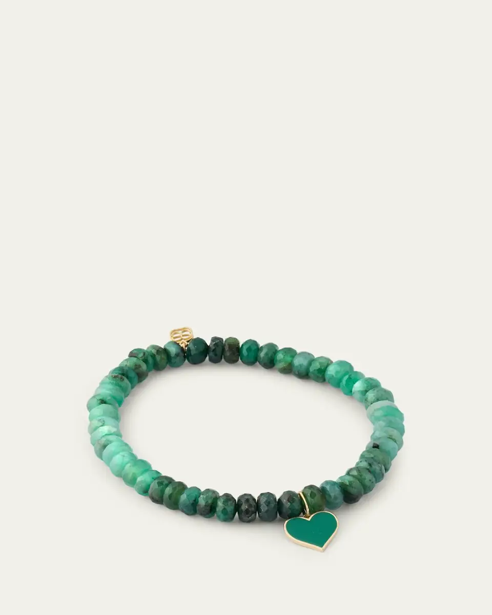 Sydney Evan 14K Green Enamel Heart on Rondelle Bracelet | Thumbnail 4