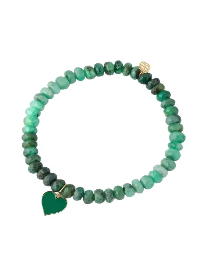 14K Green Enamel Heart on Rondelle Bracelet