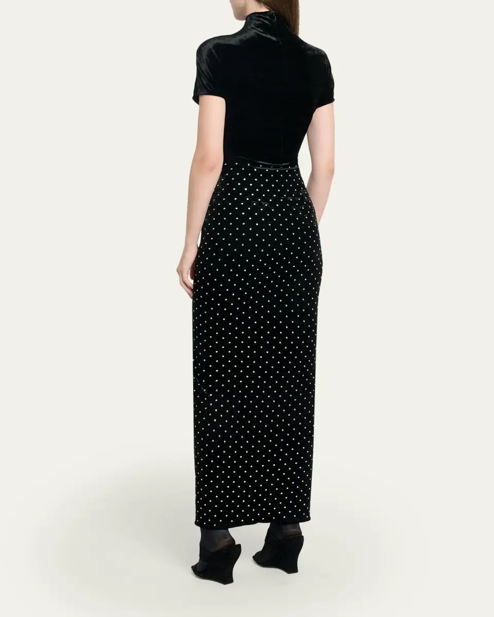 ALAÏA Mock-Neck Ruched Mirrored Velvet Maxi Dress | Thumbnail 3 ALAÏA Mock-Neck Ruched Mirrored Velvet Maxi Dress | Thumbnail 3