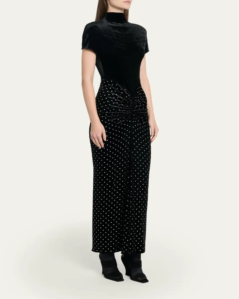 ALAÏA Mock-Neck Ruched Mirrored Velvet Maxi Dress | Thumbnail 4 ALAÏA Mock-Neck Ruched Mirrored Velvet Maxi Dress | Thumbnail 4