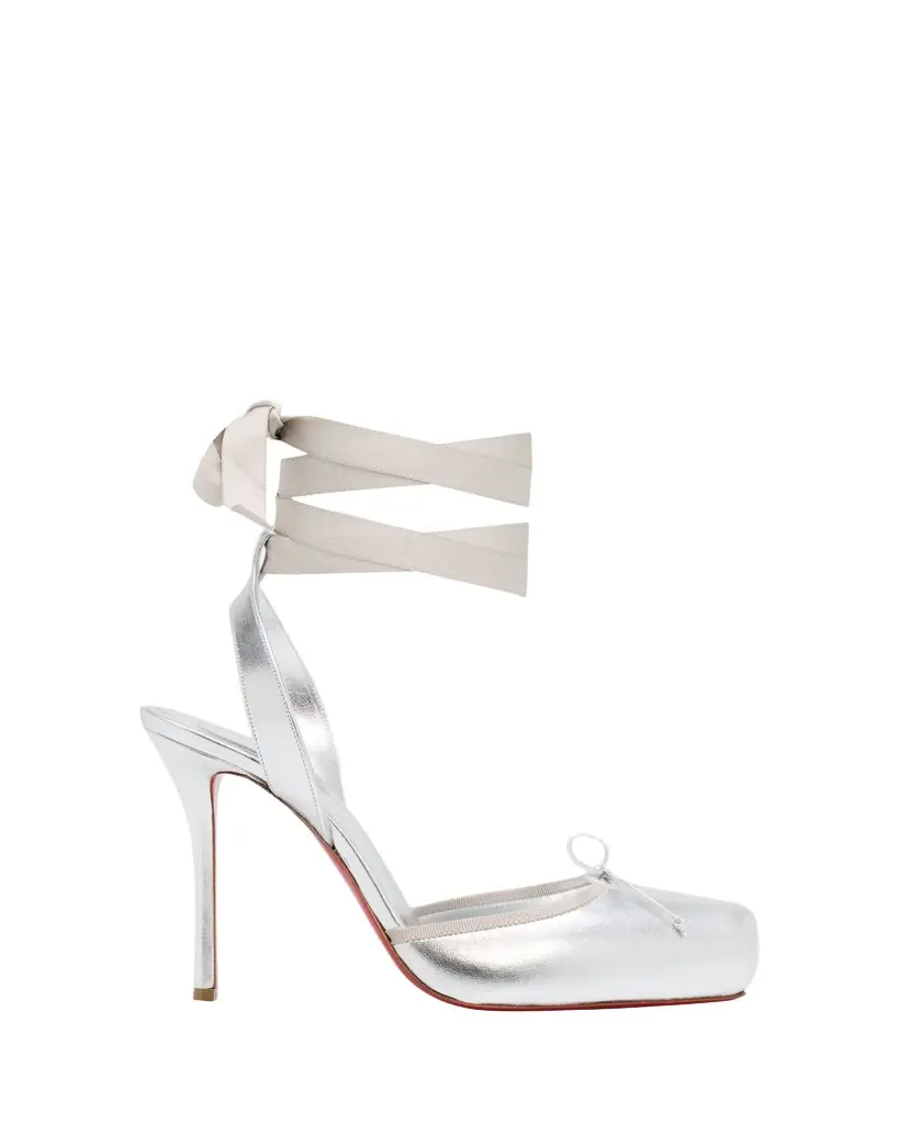 Christian Louboutin 100mm Cassia Lace-Up Metallic Leather Ballet Pumps | Image 1 Christian Louboutin 100mm Cassia Lace-Up Metallic Leather Ballet Pumps | Image 1