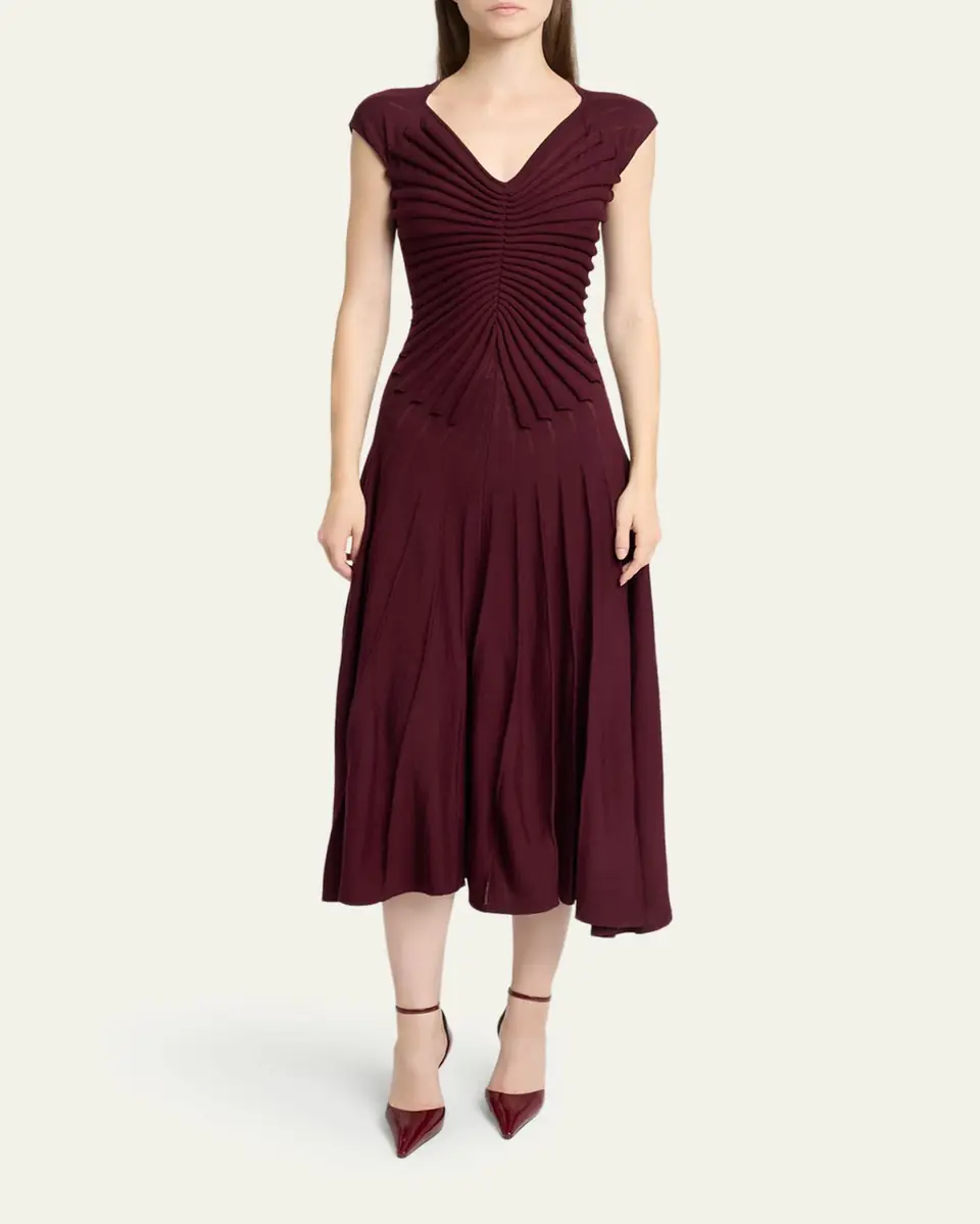 ALAÏA Sculpting Cap-Sleeve Midi Dress | Thumbnail 2 ALAÏA Sculpting Cap-Sleeve Midi Dress | Thumbnail 2