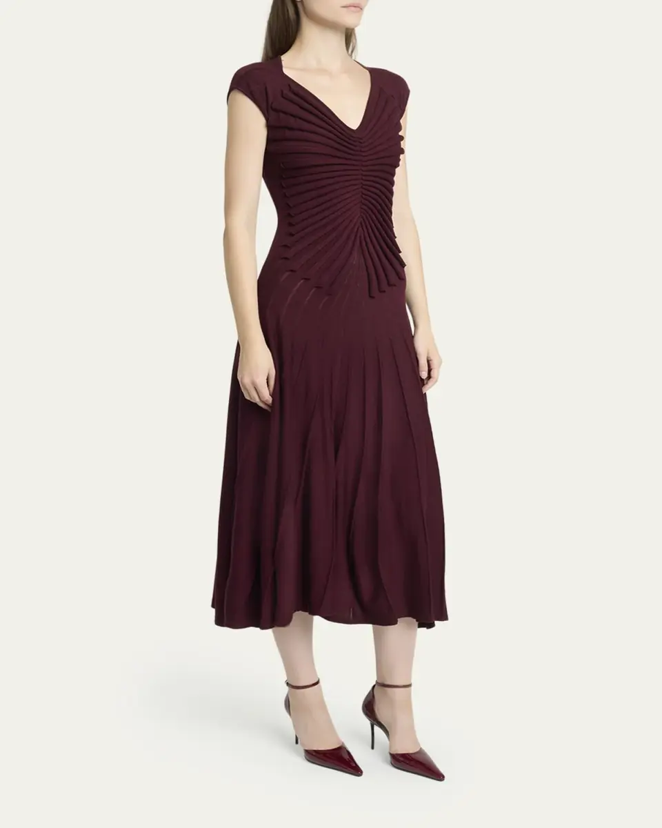 ALAÏA Sculpting Cap-Sleeve Midi Dress | Thumbnail 4 ALAÏA Sculpting Cap-Sleeve Midi Dress | Thumbnail 4