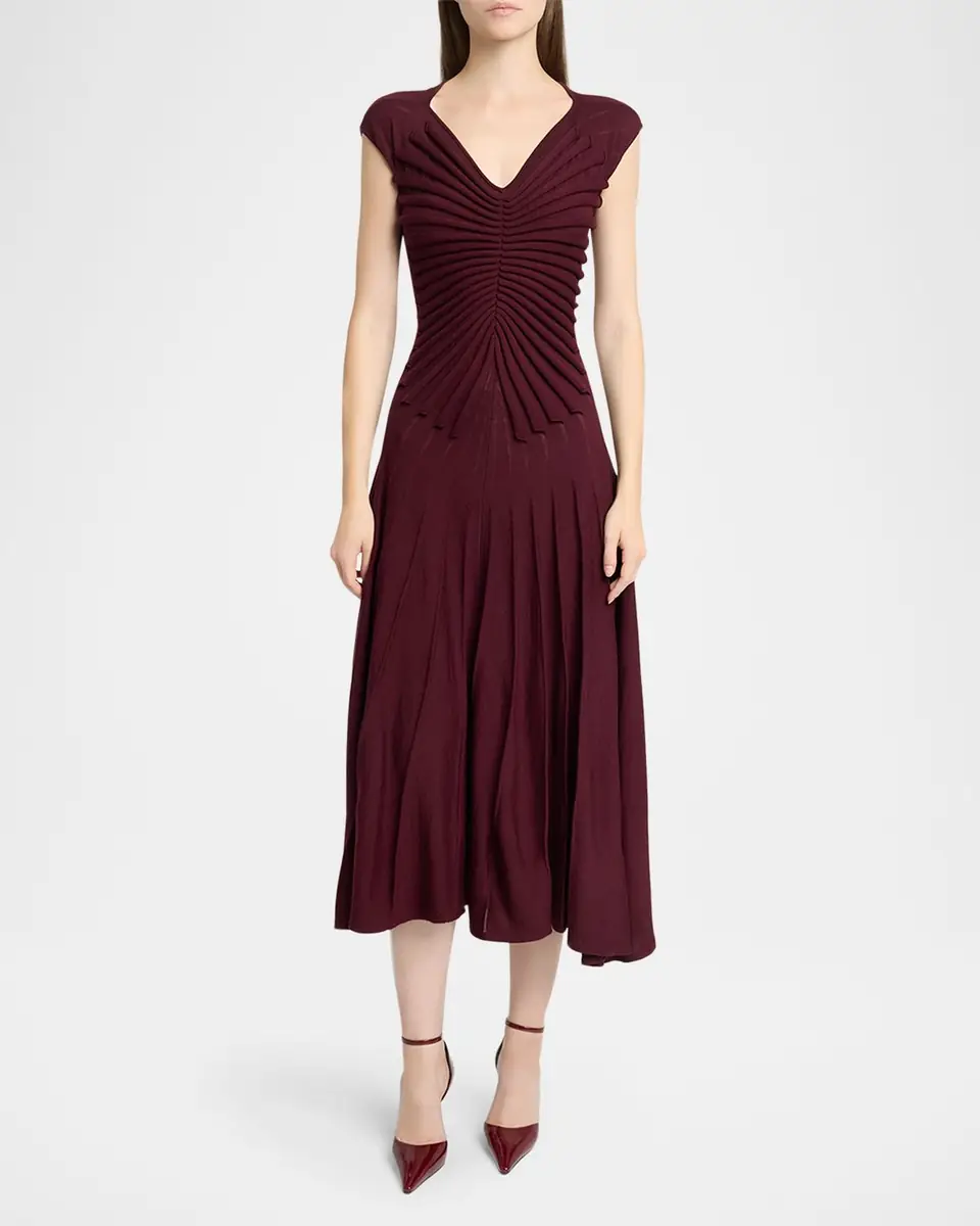 ALAÏA Sculpting Cap-Sleeve Midi Dress | Thumbnail 6 ALAÏA Sculpting Cap-Sleeve Midi Dress | Thumbnail 6