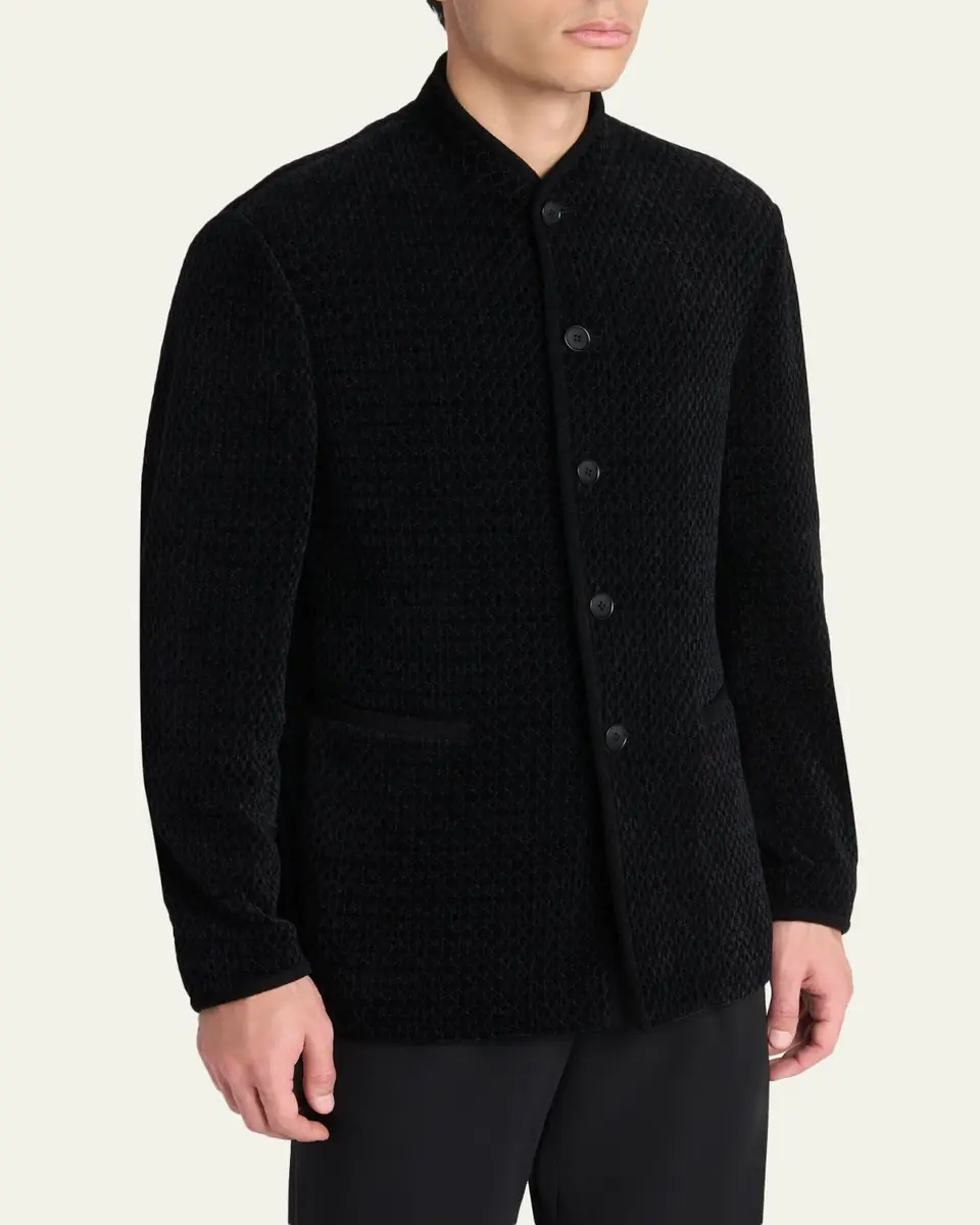 Giorgio Armani Men's Chenille Jersey Knit Jacket | Thumbnail 4 Giorgio Armani Men's Chenille Jersey Knit Jacket | Thumbnail 4