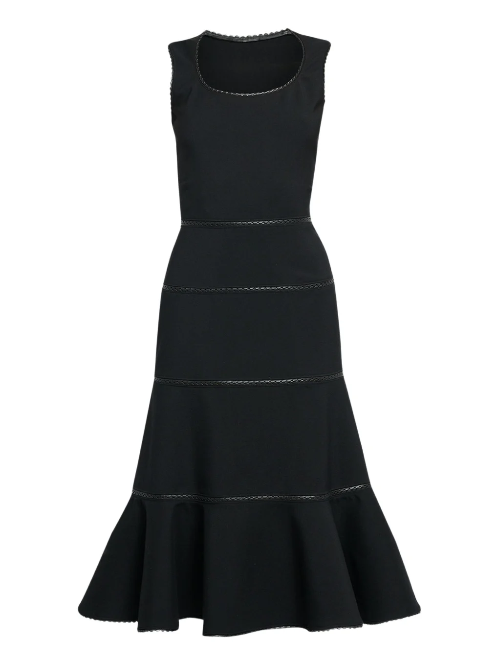 Leather Braided Sleeveless Tiered Midi Dress Leather Braided Sleeveless Tiered Midi Dress