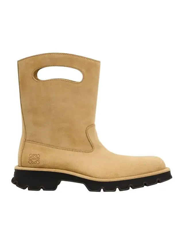 Loewe Men's Bobby Leather Calf-High Boots with Cut-Out Handles