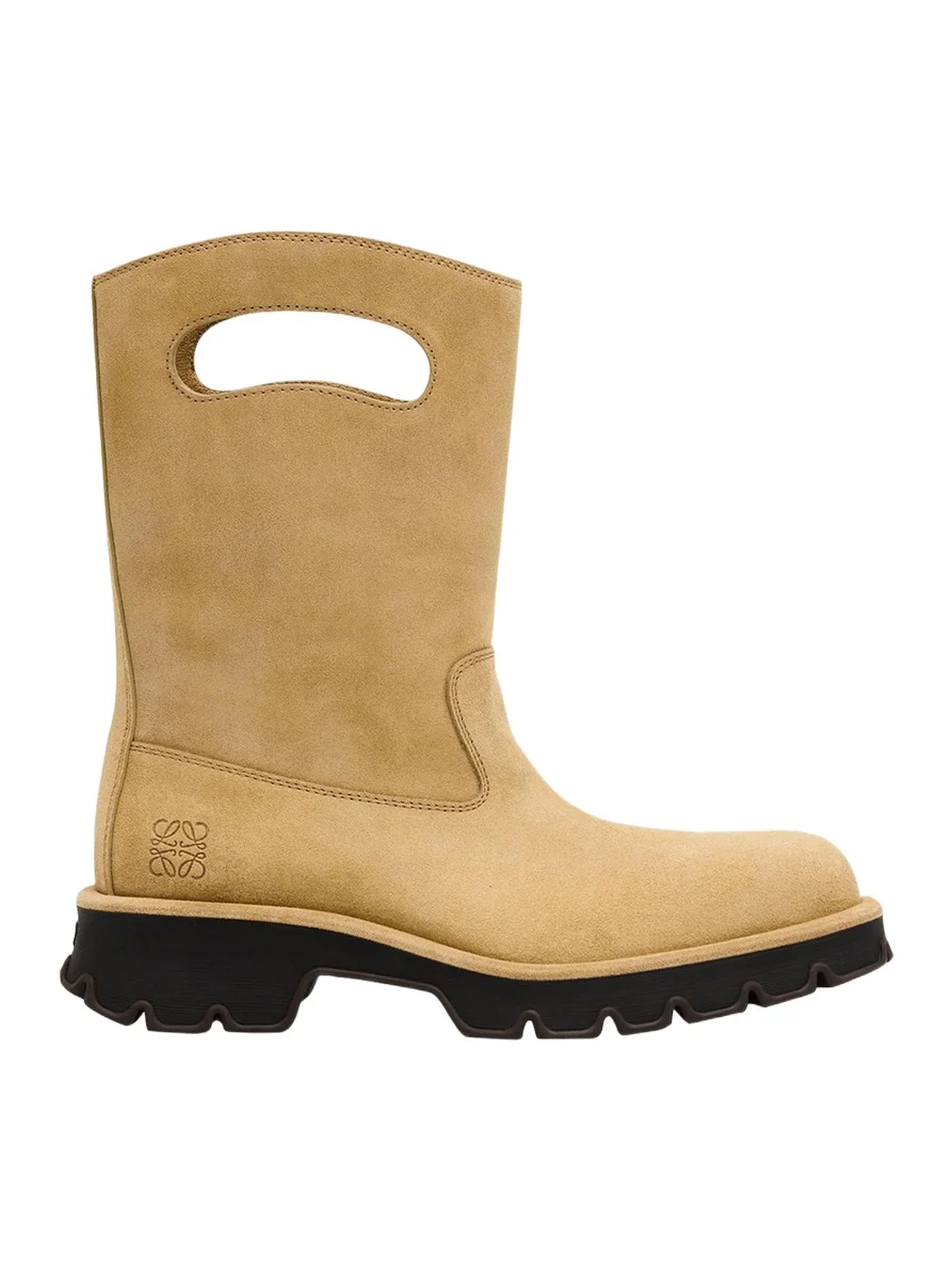Loewe Men's Bobby Leather Calf-High Boots with Cut-Out Handles