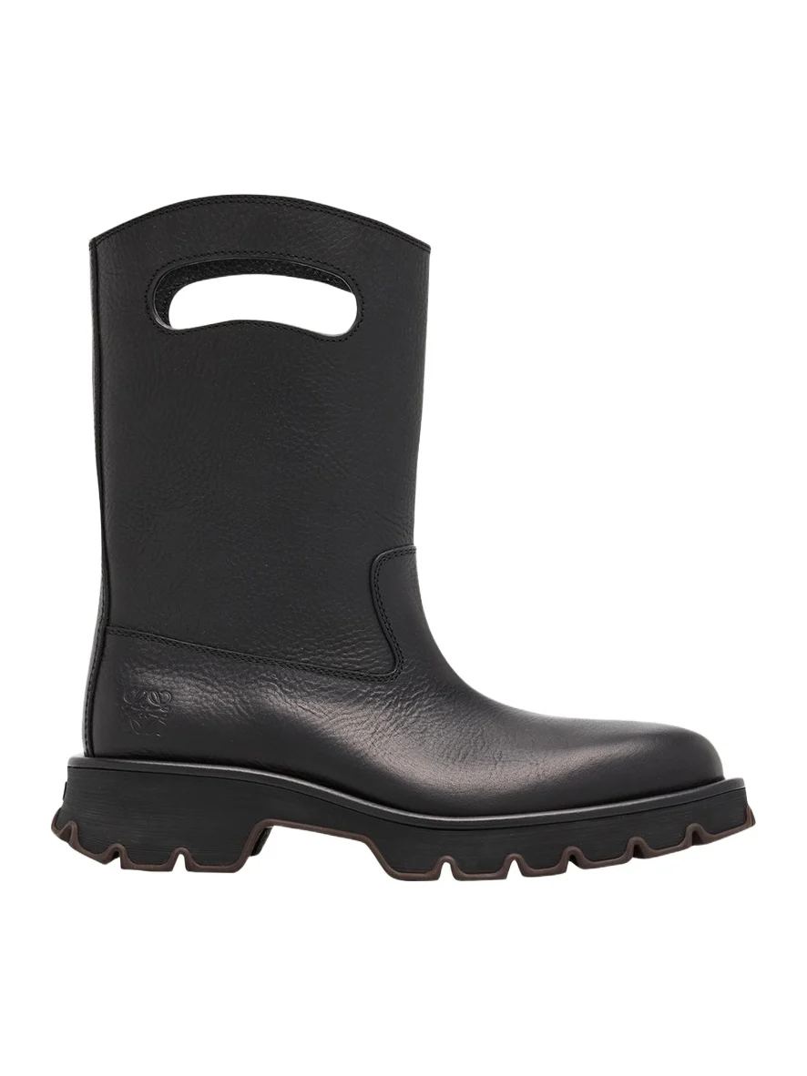 Loewe Men's Bobby Leather Calf-High Boots with Cut-Out Handles