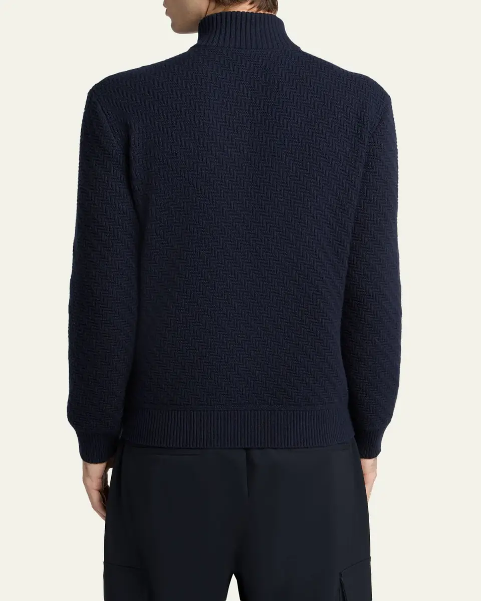 Giorgio Armani Men's Chevron Cashmere Half-Placket Sweater | Thumbnail 3 Giorgio Armani Men's Chevron Cashmere Half-Placket Sweater | Thumbnail 3