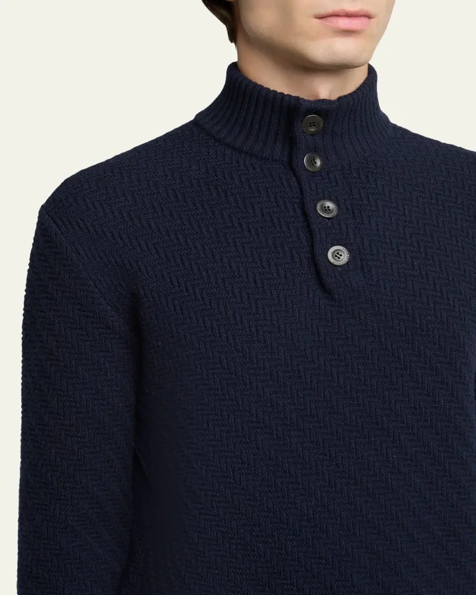 Giorgio Armani Men's Chevron Cashmere Half-Placket Sweater | Thumbnail 5 Giorgio Armani Men's Chevron Cashmere Half-Placket Sweater | Thumbnail 5