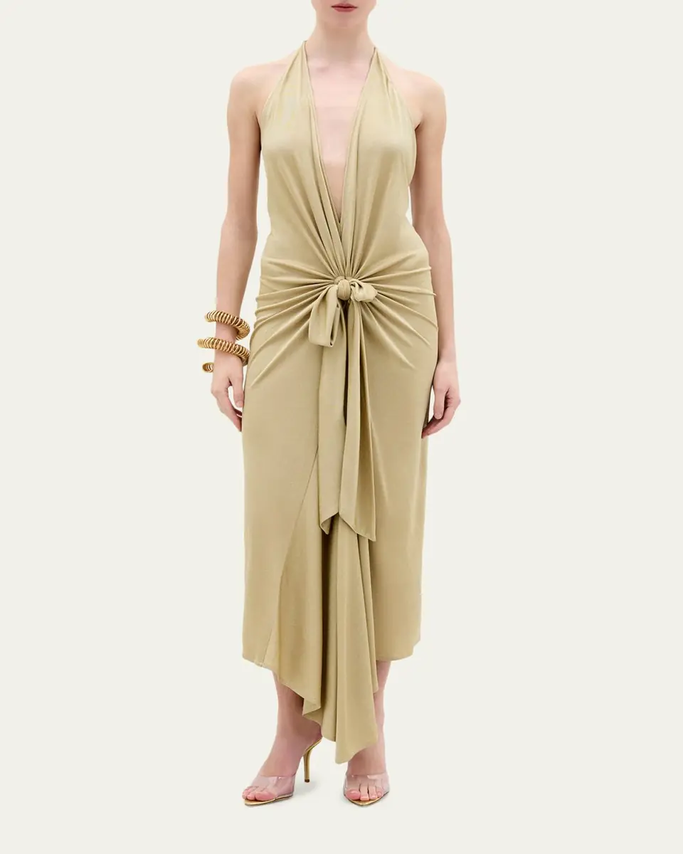Silvia Tcherassi Adara Plunging Halter Knotted Maxi Dress | Thumbnail 2 Silvia Tcherassi Adara Plunging Halter Knotted Maxi Dress | Thumbnail 2