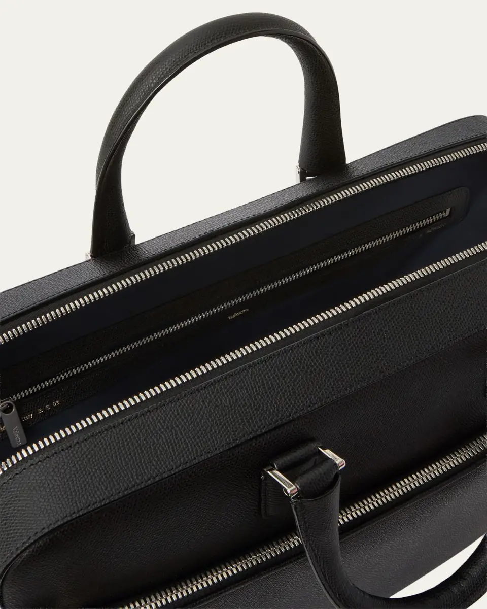 Valextra Men's Avietta Top-Handle Calfskin Briefcase with Zip Pocket | Thumbnail 3 Valextra Men's Avietta Top-Handle Calfskin Briefcase with Zip Pocket | Thumbnail 3