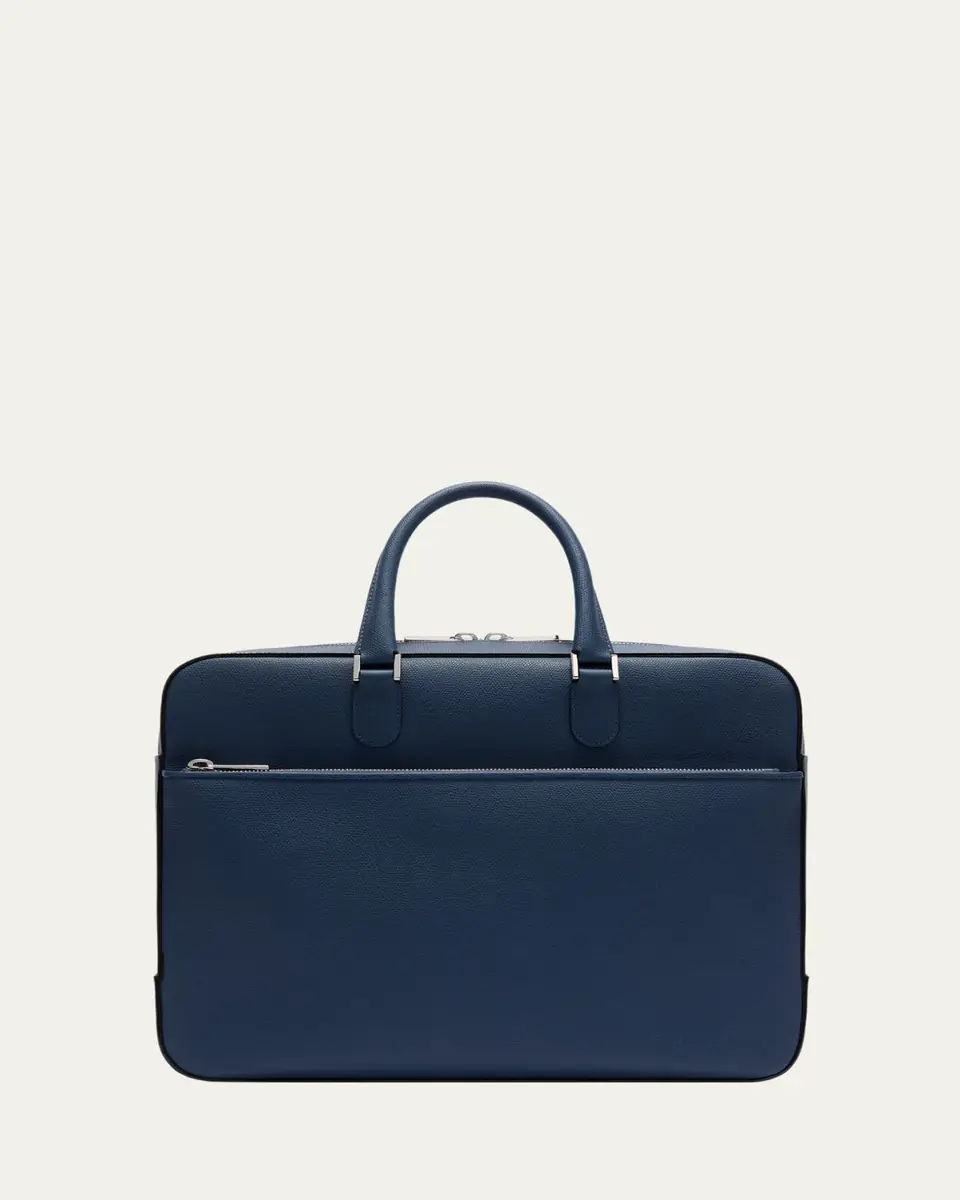 Valextra Men's Avietta Top-Handle Calfskin Briefcase with Zip Pocket | Thumbnail 4 Valextra Men's Avietta Top-Handle Calfskin Briefcase with Zip Pocket | Thumbnail 4