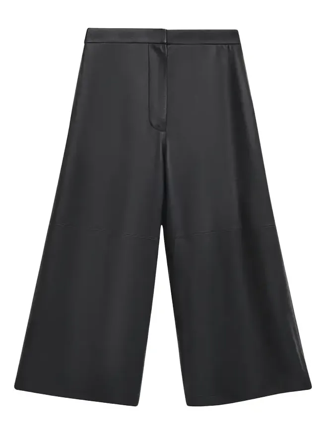 Leather Wide-Leg Cropped Trousers