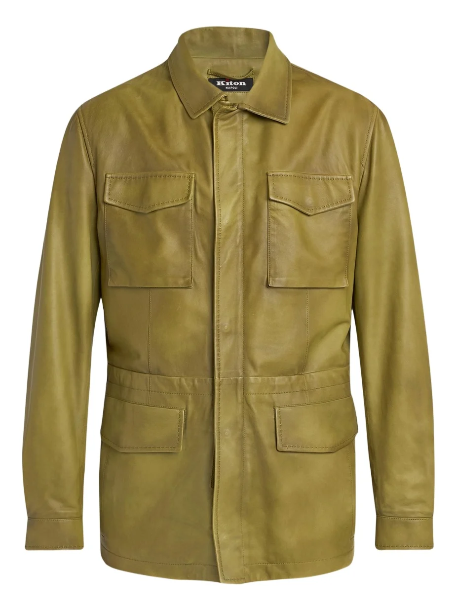 Kiton Men's Leather Flap-Pocket Field Jacket