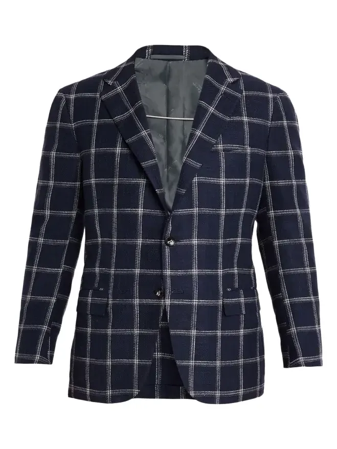 Men's Windowpane Silk, Cotton and Cashmere Sport Coat