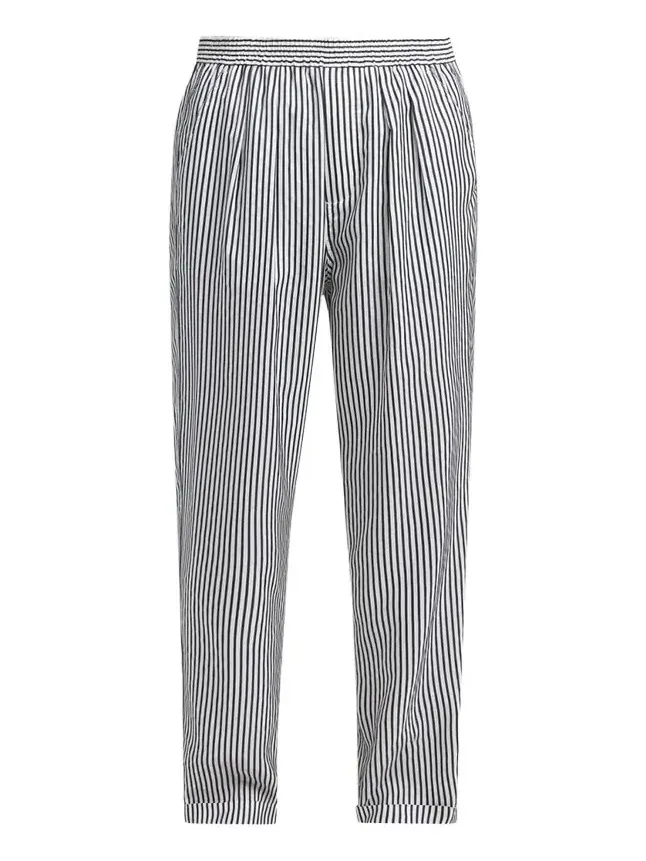 Striped Silk Straight-Leg Pull-On Pajama Pants