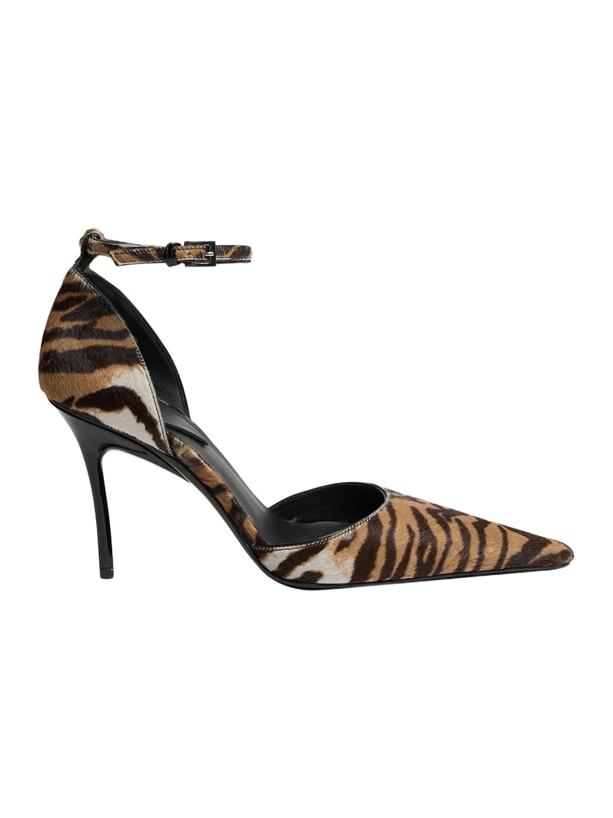 90mm d'Orsay Tiger Calf Hair Ankle-Strap Pumps 90mm d'Orsay Tiger Calf Hair Ankle-Strap Pumps