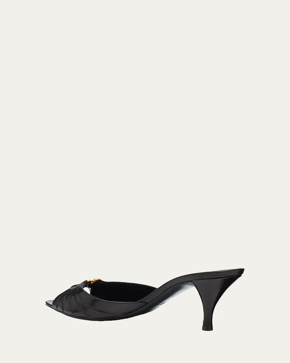 Saint Laurent 60mm Babylone YSL Ruched Leather Mule Sandals | Thumbnail 2