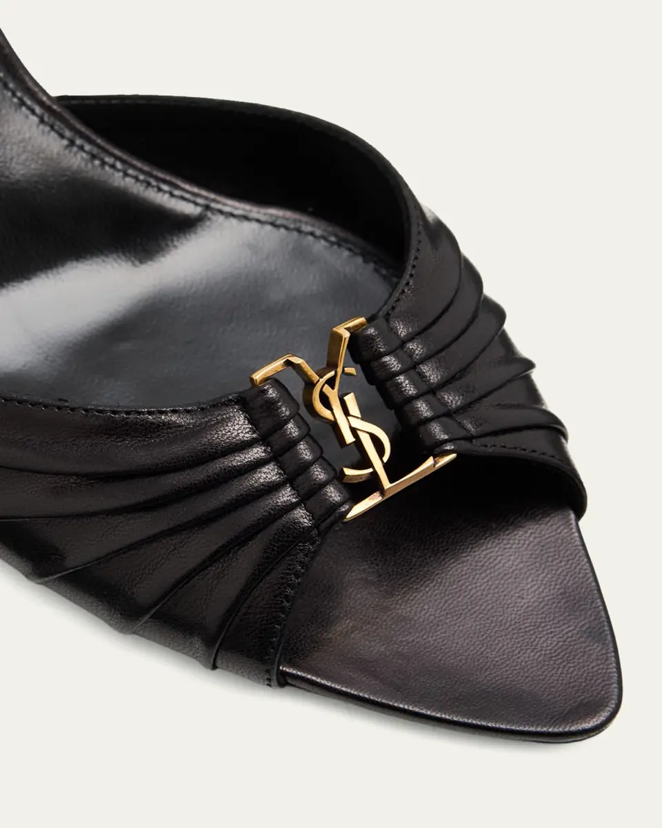 Saint Laurent 60mm Babylone YSL Ruched Leather Mule Sandals | Thumbnail 3