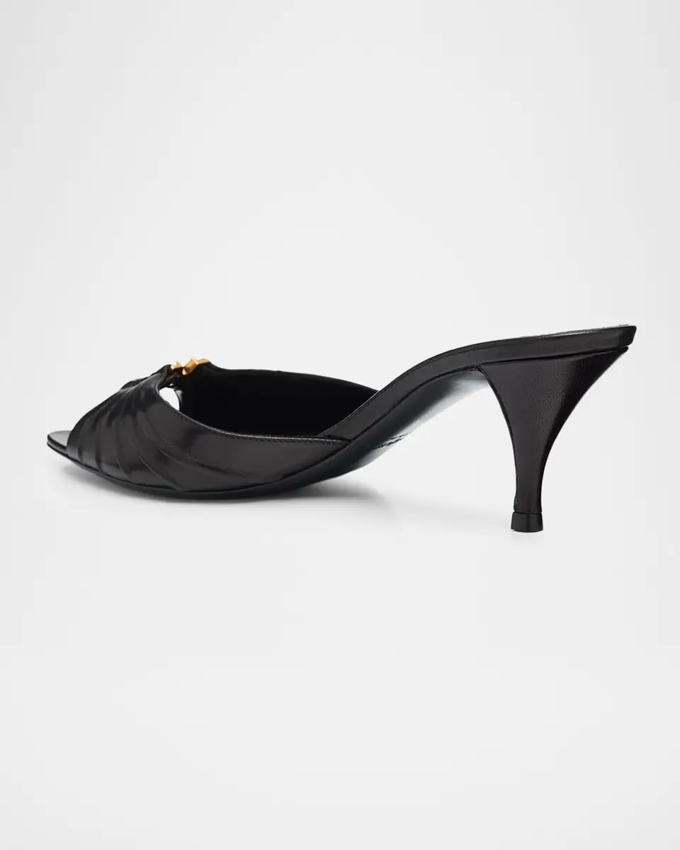 Saint Laurent 60mm Babylone YSL Ruched Leather Mule Sandals | Thumbnail 4