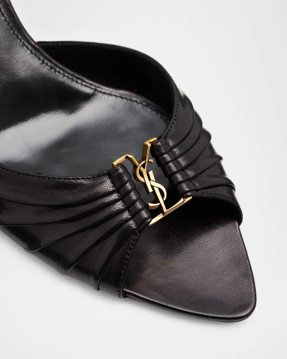 Saint Laurent 60mm Babylone YSL Ruched Leather Mule Sandals | Thumbnail 5