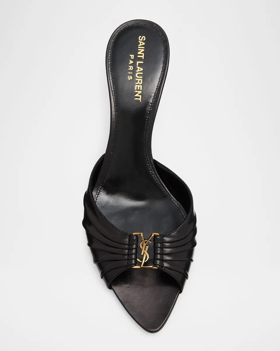Saint Laurent 60mm Babylone YSL Ruched Leather Mule Sandals | Thumbnail 6