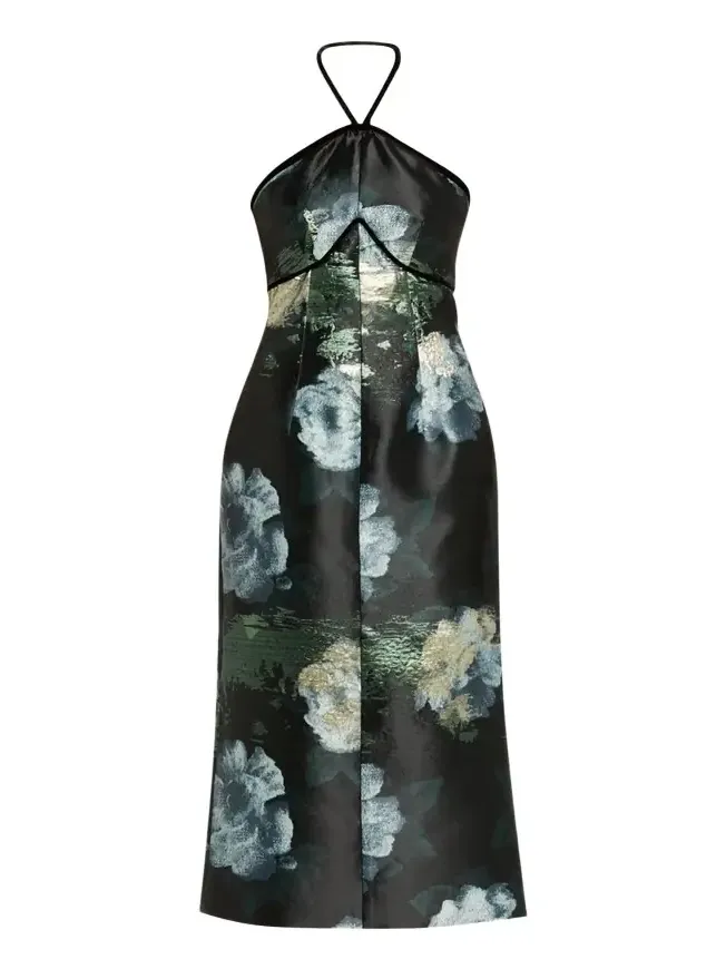 Domino Metallic Watercolor Halter Midi Dress
