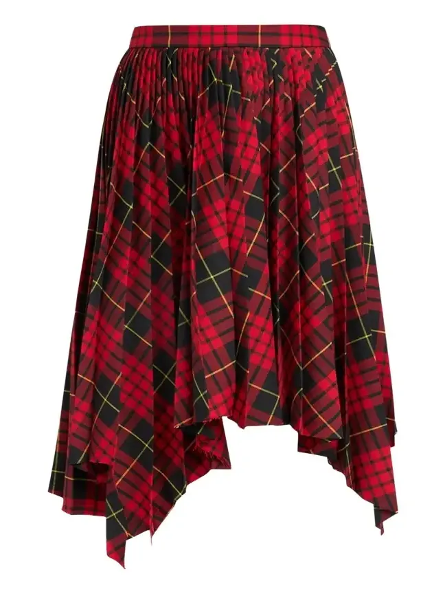 Asymmetric Tartan Pleated Midi Skirt Asymmetric Tartan Pleated Midi Skirt