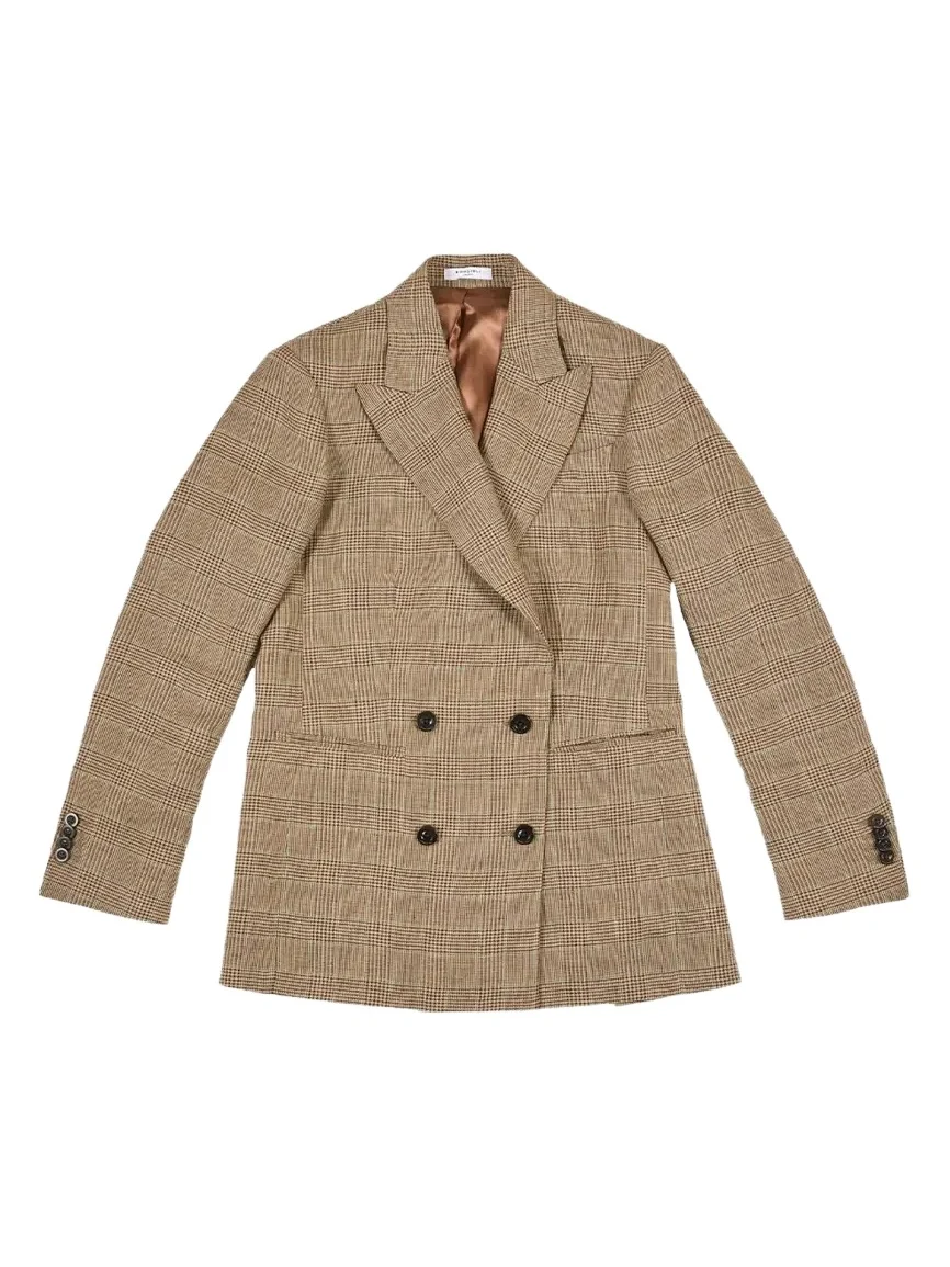 Men's Linen Prince of Wales Double-Breasted Sport Coat