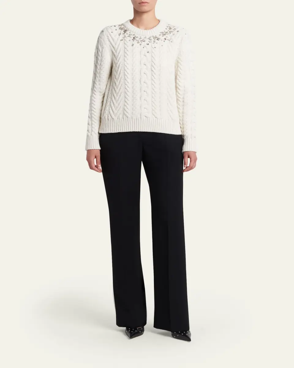 Alexander McQueen Crystal Cashmere Cable Crewneck Sweater | Thumbnail 2