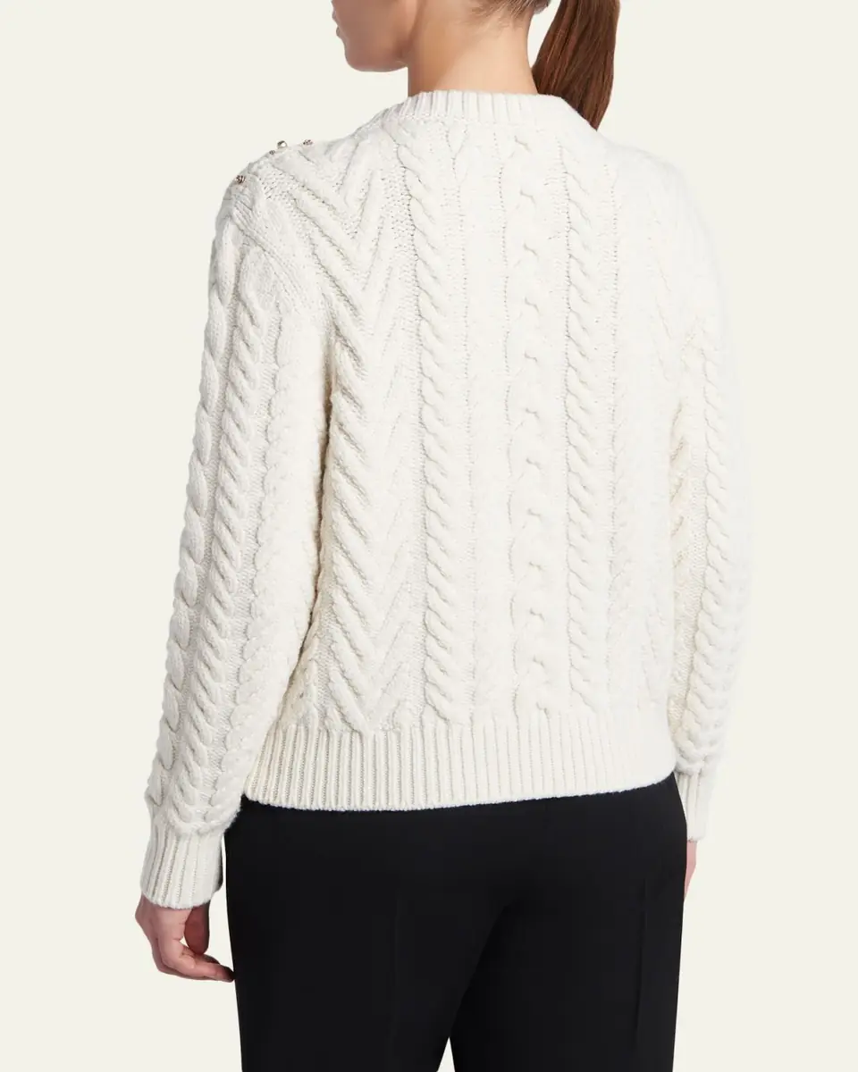 Alexander McQueen Crystal Cashmere Cable Crewneck Sweater | Thumbnail 3