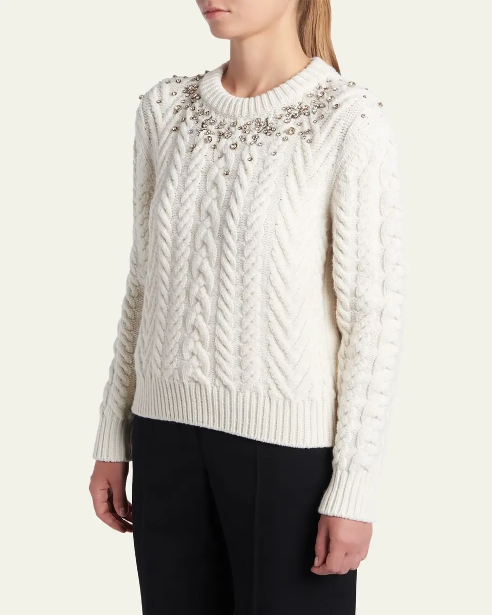 Alexander McQueen Crystal Cashmere Cable Crewneck Sweater | Thumbnail 4