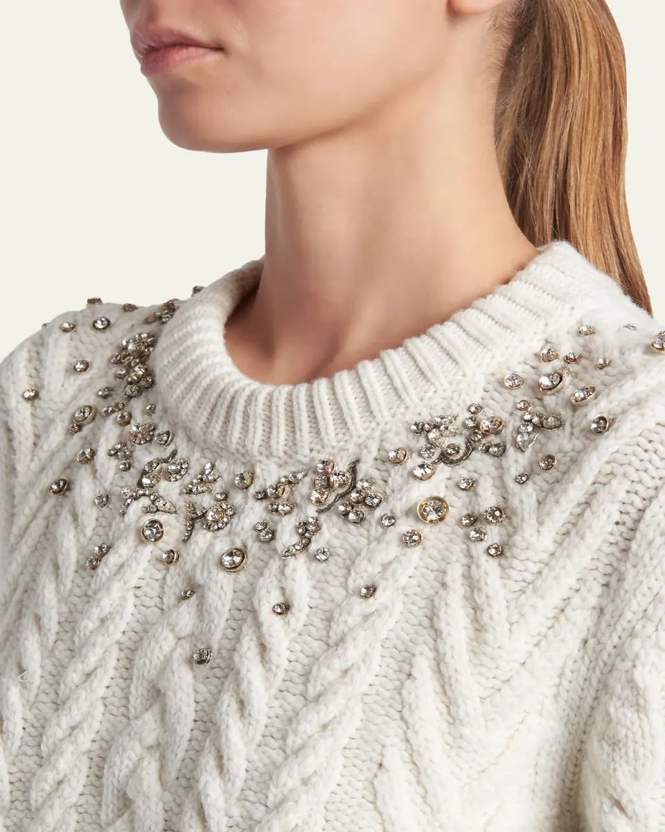 Alexander McQueen Crystal Cashmere Cable Crewneck Sweater | Thumbnail 5