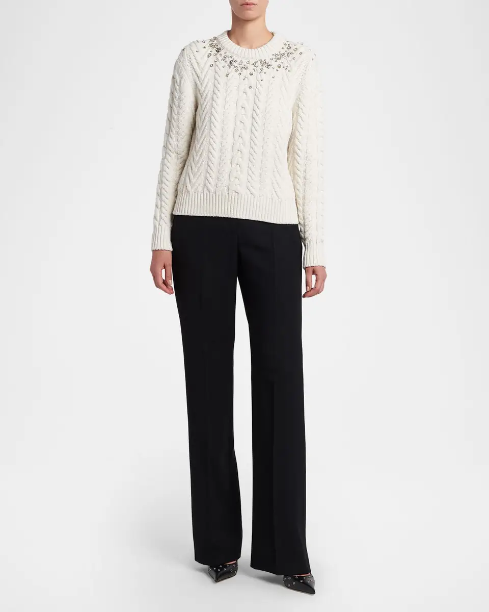 Alexander McQueen Crystal Cashmere Cable Crewneck Sweater | Thumbnail 6