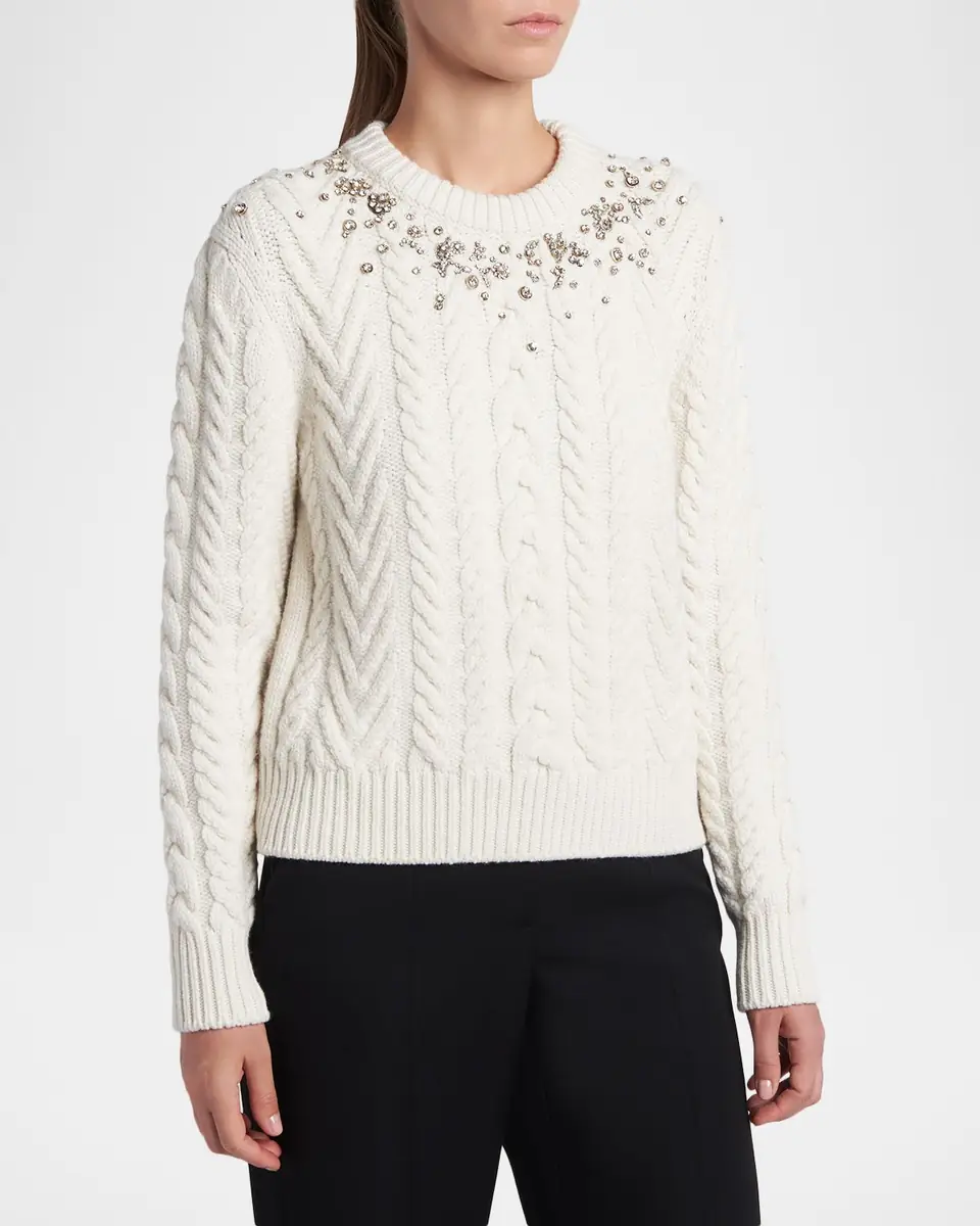 Alexander McQueen Crystal Cashmere Cable Crewneck Sweater | Thumbnail 8