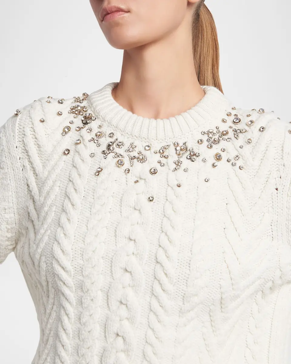 Alexander McQueen Crystal Cashmere Cable Crewneck Sweater | Thumbnail 9