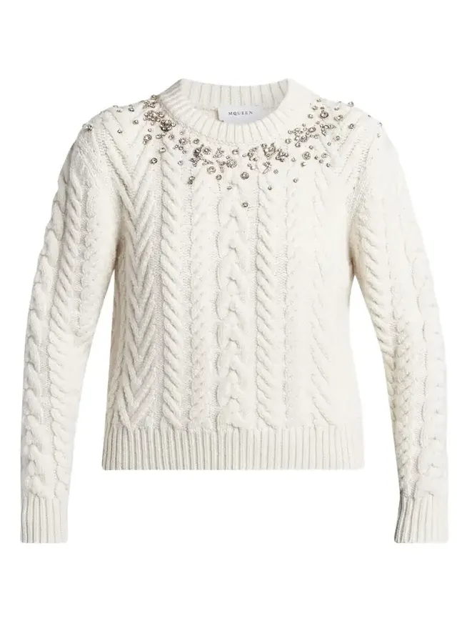 Crystal Cashmere Cable Crewneck Sweater Crystal Cashmere Cable Crewneck Sweater