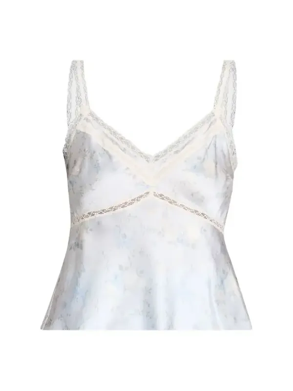 LoveShackFancy Lirena Silk-Blend Floral Top