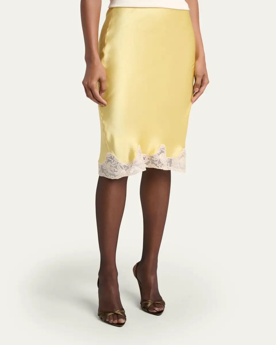 Saint Laurent Lace-Trim Silk Midi Skirt | Thumbnail 4