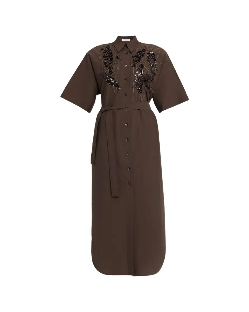 Sequin Embroidered Cotton Poplin Midi Shirtdress Sequin Embroidered Cotton Poplin Midi Shirtdress