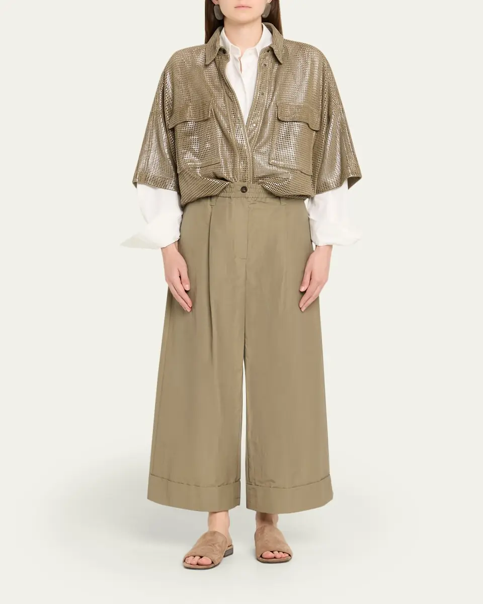 Brunello Cucinelli Lightweight Technical Cotton Wide-Leg Ankle Pants | Thumbnail 2 Brunello Cucinelli Lightweight Technical Cotton Wide-Leg Ankle Pants | Thumbnail 2