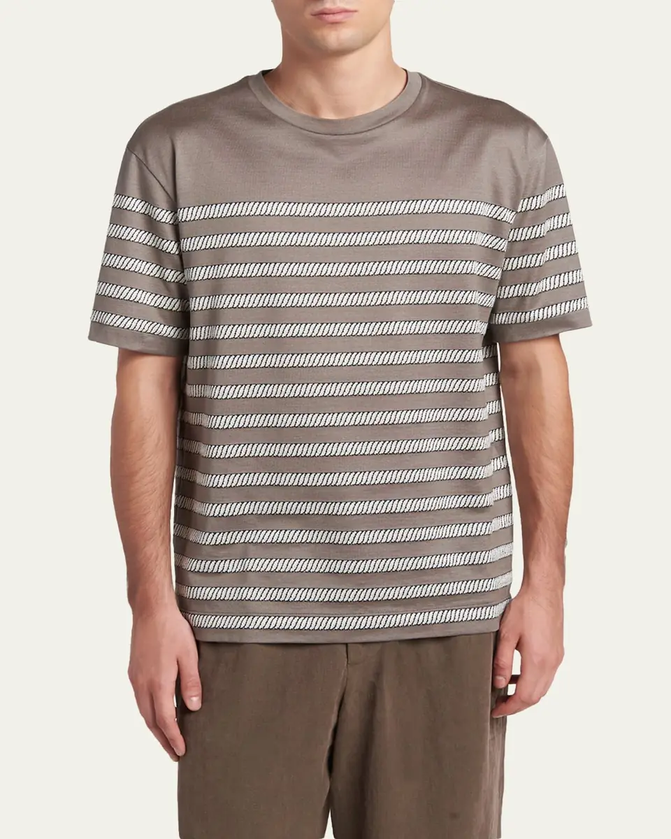 Giorgio Armani Men's Jersey Stripe Crewneck T-Shirt | Thumbnail 4 Giorgio Armani Men's Jersey Stripe Crewneck T-Shirt | Thumbnail 4