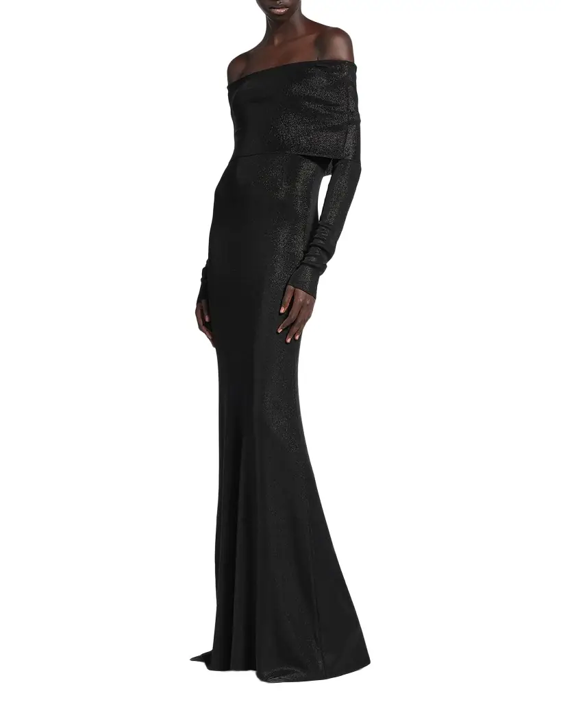 Balenciaga Metallic Rib Off-The-Shoulder Maxi Dress | Image 1 Balenciaga Metallic Rib Off-The-Shoulder Maxi Dress | Image 1