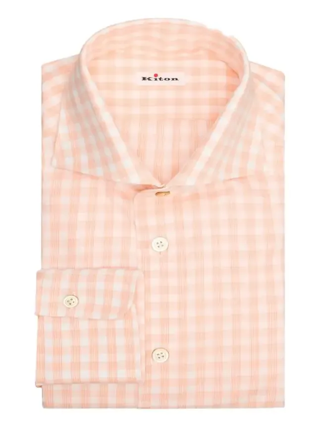 Kiton Men's Tonal Check Cotton Dress Shirt with Mother-of-Pearl Buttons