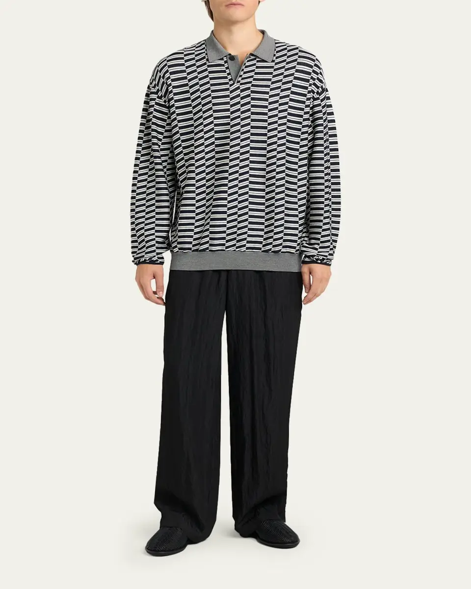 Giorgio Armani Men's Geometric Knit Polo Sweater | Thumbnail 2 Giorgio Armani Men's Geometric Knit Polo Sweater | Thumbnail 2